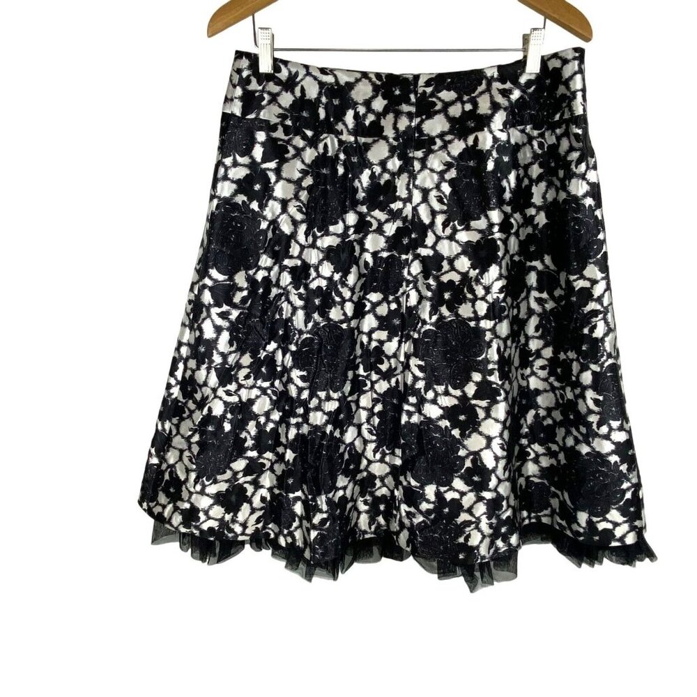 Talbots Black White Floral Classic Chic FairyCore Skirt W/Sequin Appliques SZ 14